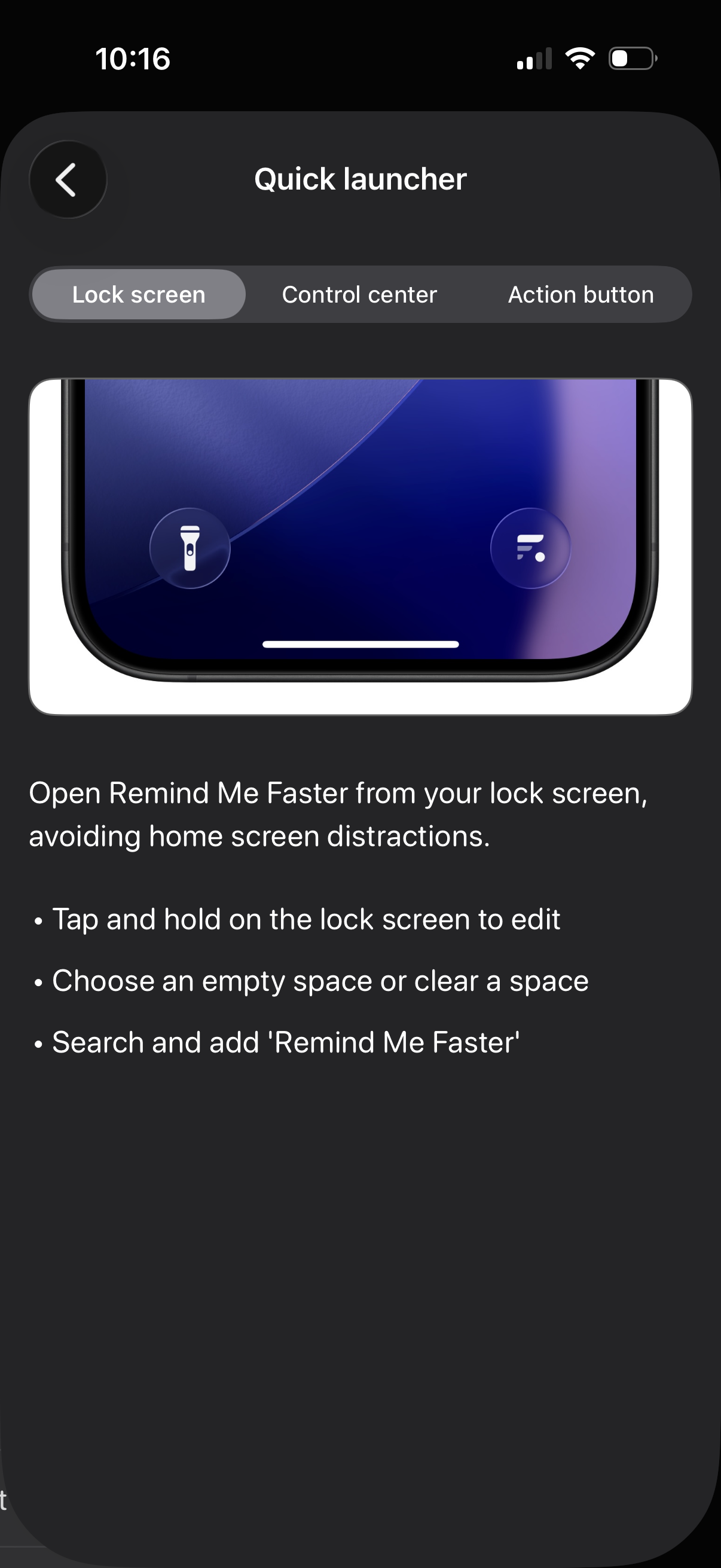 remind-me-faster navigation screenshot
